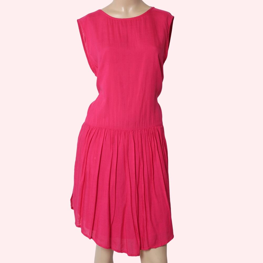 IRO Olivia Fuchsia Pink Open Back Drop Waist Cotton Viscose Mini Dress